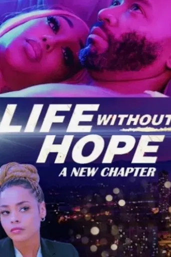 The poster features a dramatic scene with two people embracing in vibrant pink and purple hues, suggesting romance and emotional depth. Below, a woman with a contemplative expression adds depth to the narrative. The bold typography and moody lighting create a sense of urgency and hopelessness, hi...