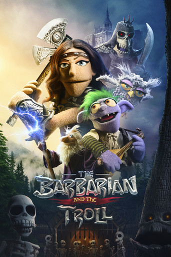 The poster features a young girl with a determined expression, surrounded by fantastical creatures like a giant troll and a dragon-like beast. The scene is set in a mystical forest with a castle in the background, creating a blend of adventure and fantasy. The colors are vibrant, with deep greens...