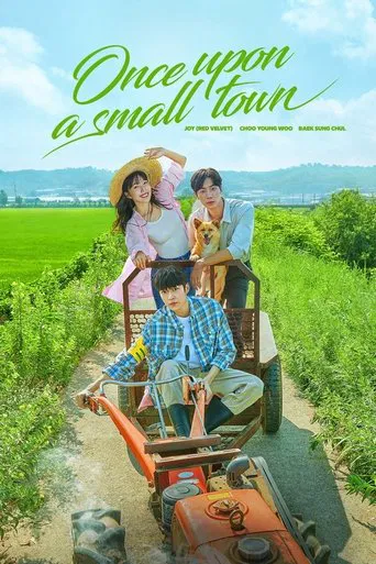The poster features a family of four enjoying a rural road trip, with the mother in a yellow hat, father in a blue shirt, and children in colorful clothing. The scene is set against a backdrop of lush green fields and distant mountains under a bright blue sky. The warm colors and cheerful express...