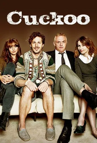 The poster features four actors sitting on a white bench against a warm, brown background. The characters exude a playful yet sophisticated vibe, with the central figure in a patterned jacket and the others in elegant attire. The overall mood is lighthearted and inviting, capturing the essence of...