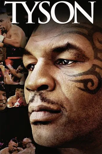 The poster features a close-up of Tyson Fury, with his intense gaze and tribal tattoos prominently displayed. The background shows blurred figures in a boxing ring, suggesting action and competition. The dark, moody lighting and bold typography convey a sense of power and intensity, evoking the g...
