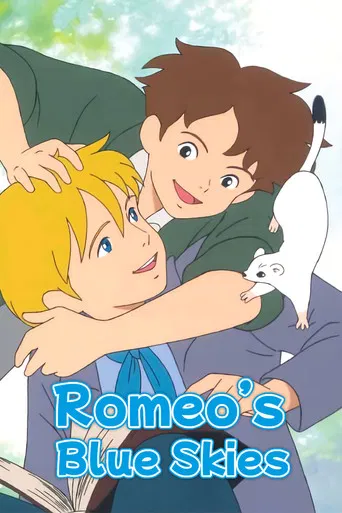 The poster features two animated characters, one with red hair and green jacket, and another with blonde hair and blue scarf, standing on a rooftop. The background shows a quaint village with colorful rooftops and distant hills. The mood is playful and adventurous, with warm tones and a sense of ...