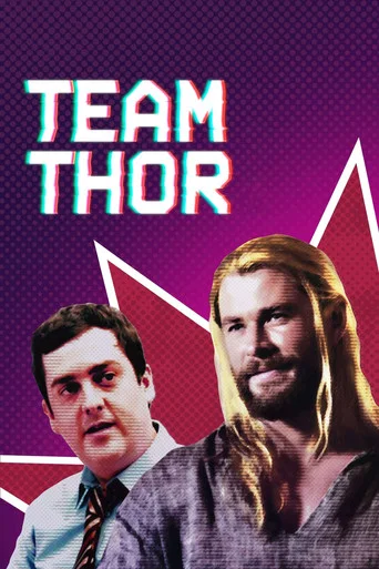 The poster features two characters against a vibrant purple background with bold white text. One man in a suit looks surprised, while the other, with long blonde hair, appears confident and heroic. The dynamic composition and energetic design convey excitement and adventure, setting the tone for ...