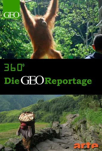 The poster features a vibrant jungle scene with a large orangutan reaching upward, surrounded by lush greenery. Below, a person carrying a bundle of leaves sits on rocky terrain, evoking a sense of adventure and exploration. The colors are rich and saturated, with greens, browns, and earthy tones...