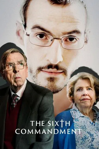 The poster features a man with glasses and a beard in the center, surrounded by two other characters - an older man in a suit and a woman in a blue dress - creating a dramatic and serious atmosphere. The muted tones and formal attire evoke a sense of authority and solemnity, hinting at the seriou...