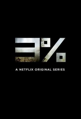 The poster features a striking metallic "3%" logo against a deep black background, evoking mystery and intrigue. The font design suggests a gritty, urban setting, hinting at the show's exploration of urban life and societal challenges.