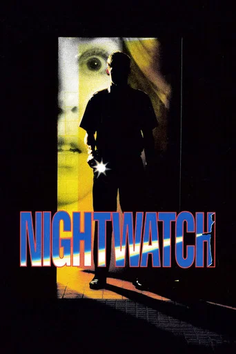 The poster features a hauntingly eerie scene with a figure standing in a dark doorway, illuminated by a faint light. Above, a ghostly face looms ominously, while the title "NIGHTWATCH" dominates the frame in bold, stark black letters. The overall atmosphere is suspenseful and mysterious, evoking ...