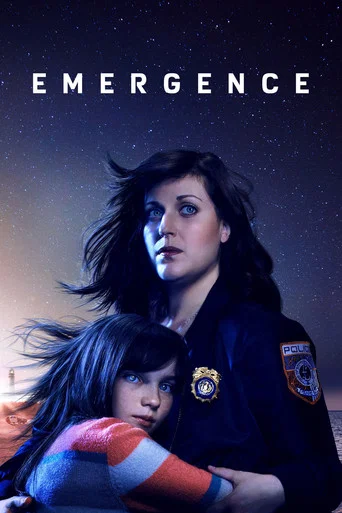 The poster features a woman in a police uniform holding a child, set against a starry backdrop. The dark blue and black tones create a mysterious and serious mood, emphasizing the gravity of the situation.