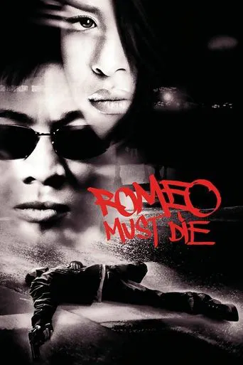 The poster features a dramatic, moody scene with a man in sunglasses and another man in the background, creating a sense of mystery and tension. The title "Romeo Must Die" is written in bold red letters, emphasizing the film's intense and dramatic tone. The overall composition evokes a suspensefu...