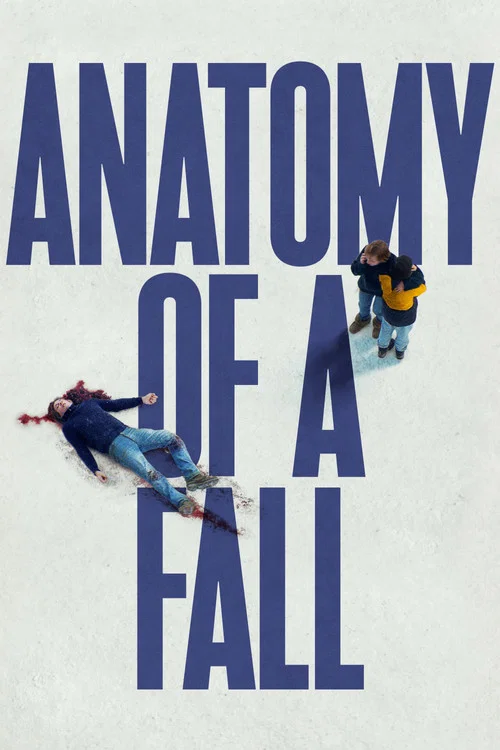 The poster captures a dramatic moment of athletic struggle against a stark, minimalist background. Two figures are frozen mid-air, their dynamic poses conveying intense action and tension. The cool blue tones of their clothing contrast sharply with the muted, off-white backdrop, emphasizing the r...