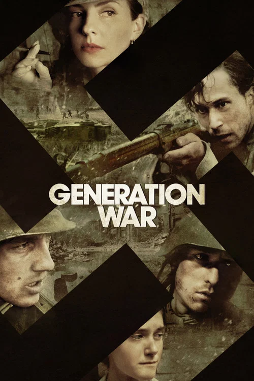 The poster features a collage of characters from the show, with a central title "Generation War" in bold white letters. The image uses a dark, sepia-toned color scheme that evokes a gritty, historical atmosphere. The composition suggests a dramatic narrative involving conflict and change across d...