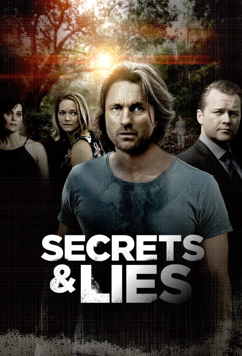 The poster features a central figure with a serious expression, flanked by three other characters in a dramatic, moody atmosphere. The warm, golden light from the background contrasts with the cool, dark tones of the foreground, creating a suspenseful and mysterious mood. The bold, white text "Se...