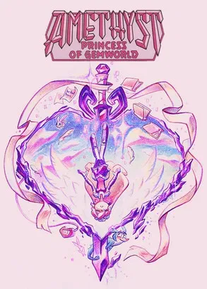 The poster features a mystical, ethereal figure in purple and blue hues, surrounded by swirling magical energy. The title "Amethyst: Princess of Gemworld" is prominently displayed at the top. The overall mood is enchanting and dreamlike, capturing the essence of a fantasy world where magic and be...