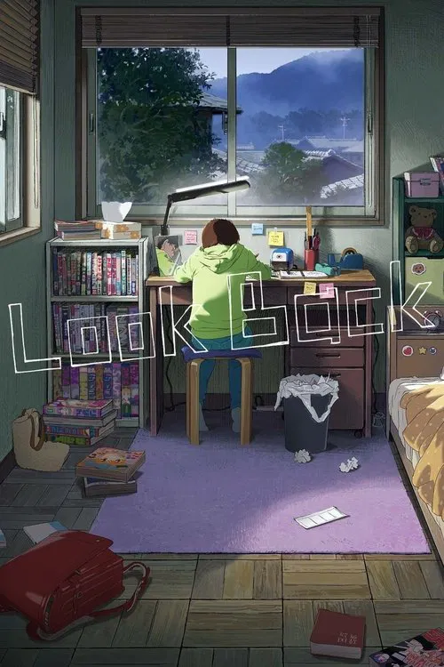 This movie poster captures a cozy bedroom scene with a young girl studying under a bright lamp. The room is filled with soft colors like purple, green, and warm browns, creating a peaceful atmosphere. The mood is calm and reflective, suggesting a moment of quiet learning or contemplation.