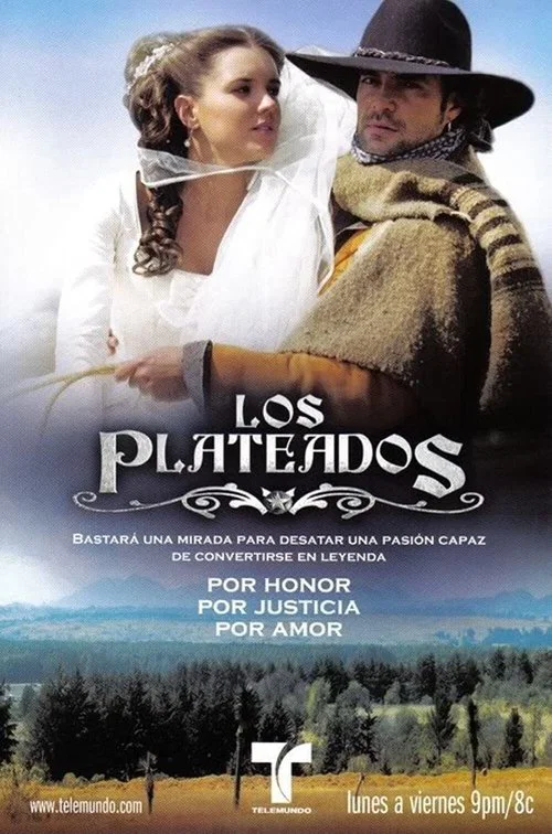 The poster features a romantic couple in period attire against a scenic landscape. The warm tones of the dress, the cowboy hat, and the golden sunset evoke a nostalgic, timeless mood.