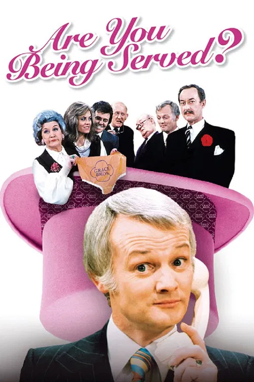The poster features a cheerful man with white hair holding a large white measuring tape, symbolizing measurement and fairness. The deep blue background contrasts with the bright white tape, creating a clean and professional look. The text "Are You Being Served?" is prominently displayed in white,...