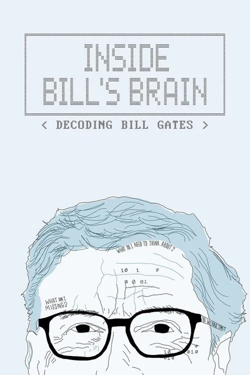 This poster features a stylized illustration of Bill Gates with his signature glasses, set against a minimalist gray background. The muted blue hair and sketchy facial lines evoke a contemplative, intellectual mood, suggesting the show's exploration of his mind and legacy.