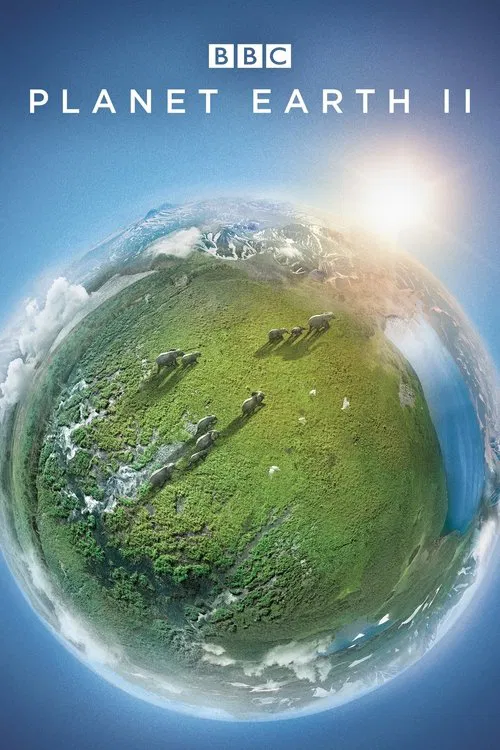 This poster depicts a serene, green Earth from space, with a bright sun illuminating its surface. The mood is peaceful and awe-inspiring, evoking wonder and a sense of responsibility for our planet's future.
