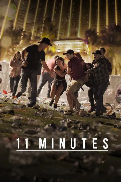 A tense scene at night with people in distress, illuminated by warm yellow lights against a dark, gritty background. The poster conveys urgency and chaos, capturing the raw emotion of a dramatic moment.