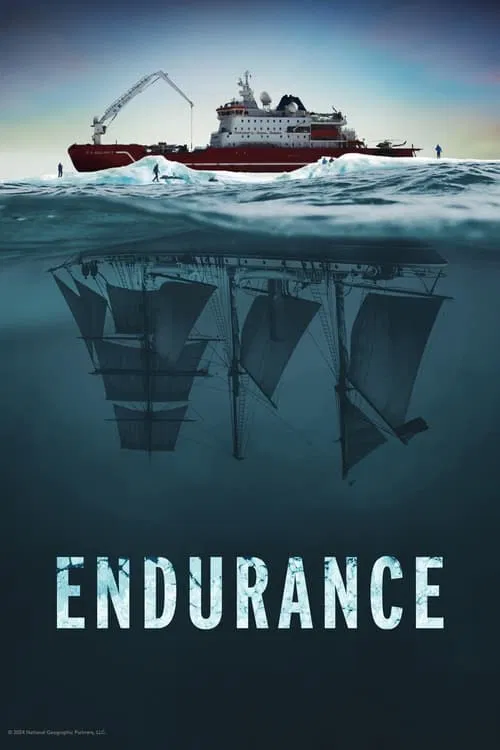The poster depicts a dramatic underwater scene with a red fishing boat floating above calm, blue waters. The title "ENDURANCE" is prominently displayed in bold white letters at the bottom. The mood is mysterious and suspenseful, with the contrast between the surface and the submerged ship evoking...
