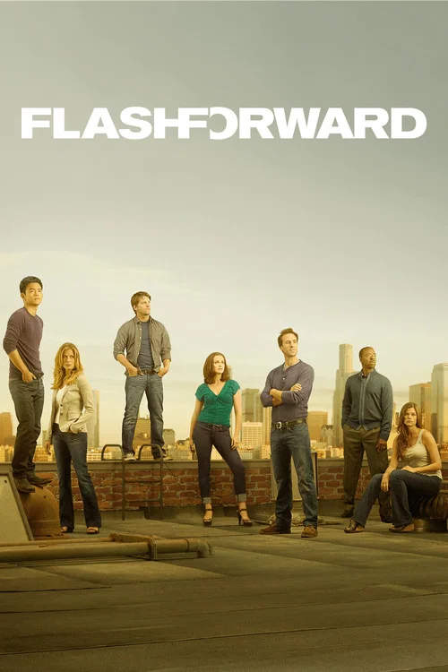 The poster features six characters standing on a rooftop against a warm, golden sunset sky. The characters exude confidence and camaraderie, with their expressions ranging from serious to playful. The muted tones of the buildings and sky contrast with the vibrant colors of the characters' clothin...