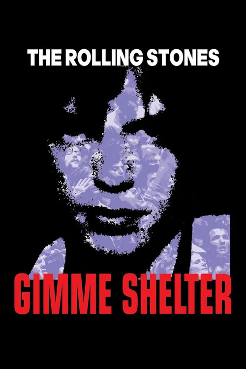 The poster features a gritty urban scene with five people standing on a brick wall, exuding a rebellious and defiant mood. The monochrome palette emphasizes the raw, unfiltered nature of the film's themes. The bold, white text "GIMME SHELTER" anchors the image, suggesting a bold, unconventional a...