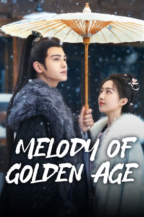 The poster features a dramatic scene with a woman in ornate red and gold traditional attire, adorned with elaborate jewelry, and a man in dark, luxurious clothing with fur trim. The warm, rich colors evoke a sense of historical drama and romance, while the title "Melody of Golden Age" suggests an...