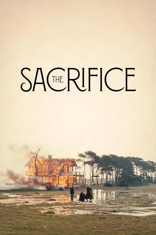 The poster features a desolate landscape with a dilapidated house in the foreground, surrounded by trees and a muddy field. Two figures stand near the house, evoking a somber and melancholic mood. The muted earth tones and sparse details suggest a story of loss and abandonment.