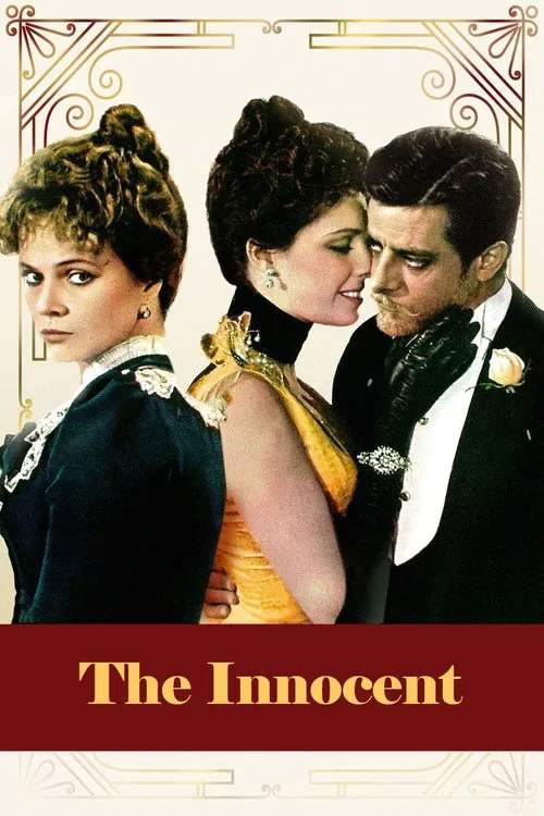 The poster features three elegantly dressed characters in a romantic embrace, with warm tones and soft lighting creating an intimate and nostalgic atmosphere. The couple's poised expressions and the vintage aesthetic evoke a sense of timeless romance and charm.