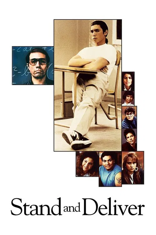 The poster features a central image of a man in a white shirt and khaki pants, leaning back with his arms crossed, exuding a sense of calm authority. Surrounding him are smaller portraits of other characters, including a woman in a blue dress and a man in a suit, suggesting a diverse cast. The mu...