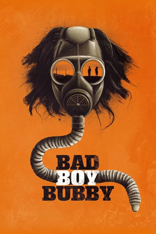 The poster features a close-up of a smiling man with dark, tousled hair, exuding a carefree and rebellious vibe. The bold red and white text "BAD BOY BUBBY" dominates the lower portion, emphasizing the film's title. The overall composition conveys a gritty, urban atmosphere with a mix of dark ton...