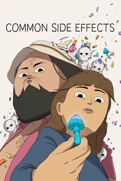 The poster features a cartoon illustration of two characters with exaggerated expressions. One character wears a hat and beard, while the other has brown hair and holds a blue object. The background is filled with colorful confetti, creating a playful and humorous atmosphere. The title "Common Si...