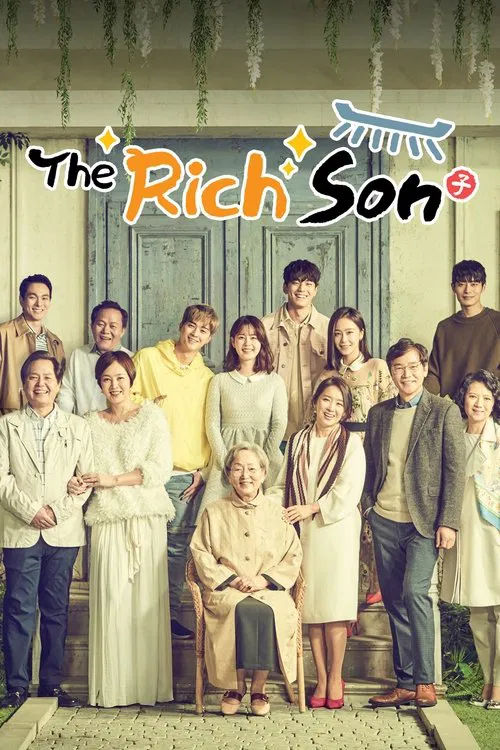 This TV poster for "The Rich Son" features a lively group of diverse characters in a warm, sunlit outdoor setting. The vibrant colors and cheerful expressions convey a sense of joy and camaraderie, while the rustic backdrop hints at a story of growth and family.