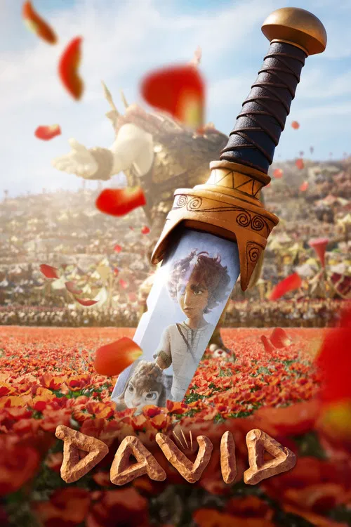 This vibrant movie poster features a central boy with golden hair and a joyful expression, surrounded by colorful characters including a wise elder, a young girl, and a small child. The warm sunset hues blend with blossoming cherry blossoms, creating a magical, dreamlike atmosphere that captures ...