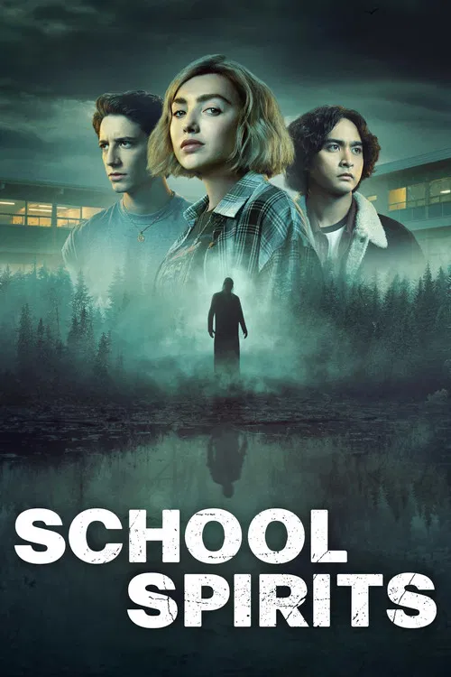 The poster features three young people standing in a misty, eerie forest at night, with a mysterious figure walking away in the distance. The dark, moody atmosphere combined with the eerie forest setting creates a suspenseful mood, hinting at supernatural or horror themes.