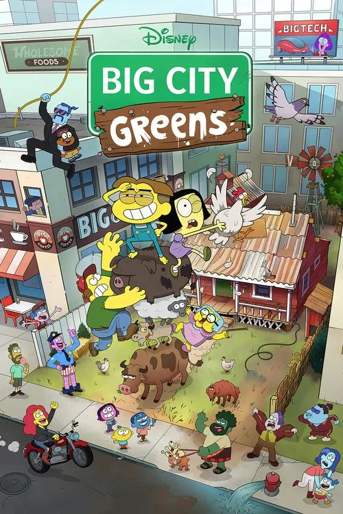 This vibrant TV show poster features colorful characters in a lively urban setting, capturing the playful and energetic mood of the show.
