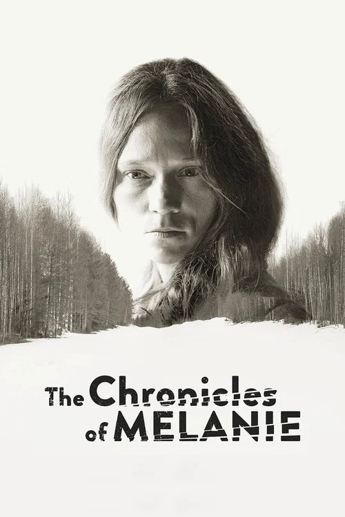 The poster features a hauntingly beautiful woman with long, tousled hair against a stark, snowy backdrop. The muted tones and shadowy forest create a mysterious and eerie mood, suggesting themes of mystery and the supernatural.