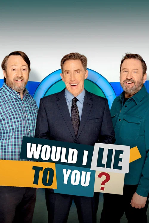The poster features three men in formal attire against a vibrant blue background with the show's title in bold, colorful letters. The mood is professional yet inviting, suggesting a serious yet engaging television drama.