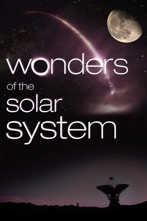 The poster features a serene night sky with a crescent moon and a glowing comet streaking across the dark expanse. Silhouetted against the stars is a distant spacecraft, evoking wonder and exploration. The deep purple hues and starry background create a mystical and awe-inspiring mood, inviting v...