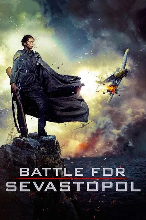 A lone soldier stands defiantly atop a rocky cliff, his cape billowing in the wind against a backdrop of fiery explosions and swirling cosmic clouds. The dramatic lighting and intense colors evoke a sense of epic battle and impending doom, capturing the gritty atmosphere of the film.