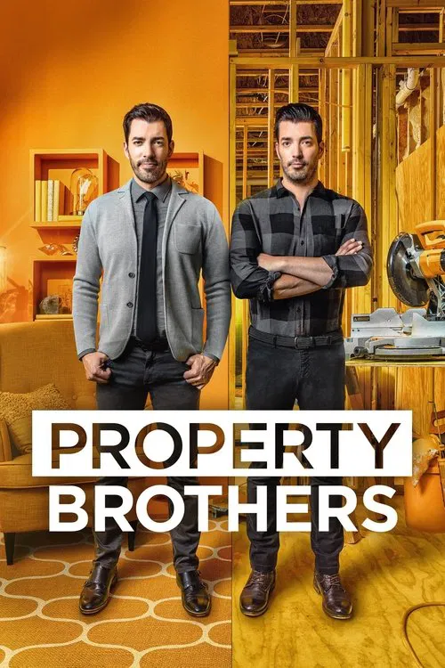 Two men stand confidently in a warmly lit room with golden tones, exuding a sense of camaraderie and professionalism. The poster emphasizes their bond through matching attire and confident poses, suggesting a dynamic duo tackling property challenges with mutual support.
