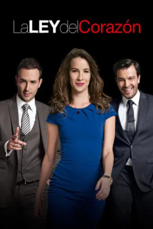 The poster features three men and a woman in formal attire against a black background. The woman in the center wears a striking blue dress, while the men on either side are dressed in suits. The mood is professional and serious, reflecting the show's focus on legal and ethical themes. The title "...
