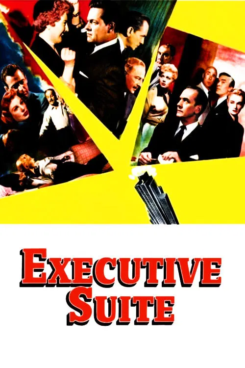 The poster features a dramatic scene with men in suits, suggesting a serious and professional setting. The bright yellow background contrasts with the red title text, creating a striking visual. The mood is intense and dramatic, hinting at a high-stakes narrative.