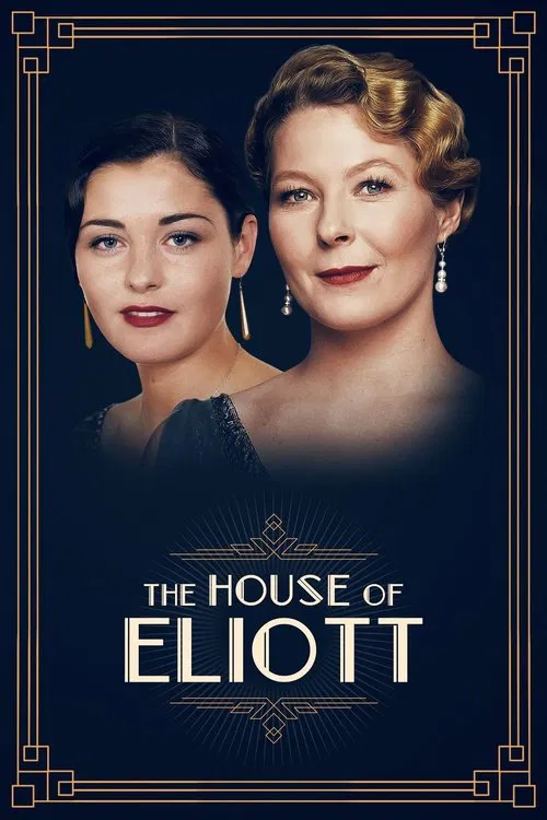 The poster features two elegantly dressed women against a dark, sophisticated background. The warm lighting highlights their poised expressions, evoking a sense of timeless sophistication. The ornate gold border frames the image, enhancing the classic and refined atmosphere of the show.