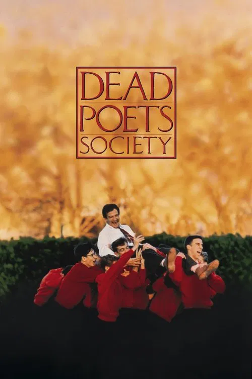 The poster features a group of students in red shirts and black pants, with one teacher in a white shirt leading them. The warm golden background suggests a sunny day, while the red shirts create a striking contrast. The mood is energetic and rebellious, capturing the essence of the film's themes...