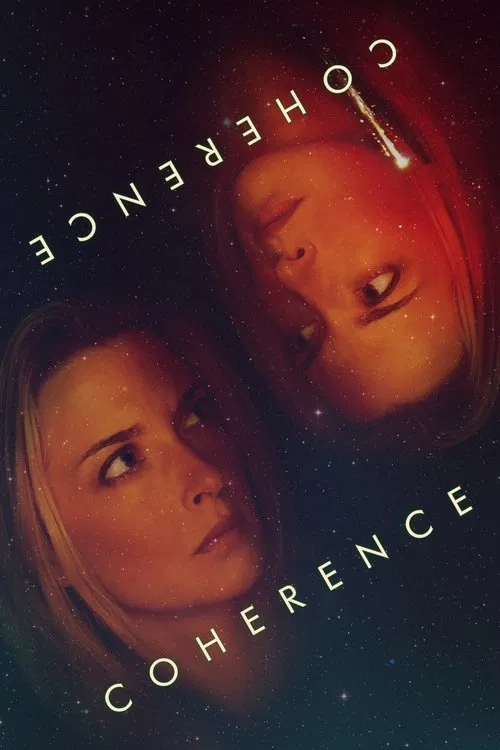 The poster features two women with intense, contemplative expressions against a dark, starry background. The title "Coherence" is prominently displayed in white, creating a stark contrast with the warm, reddish tones of their faces. The overall mood is mysterious and introspective, suggesting the...