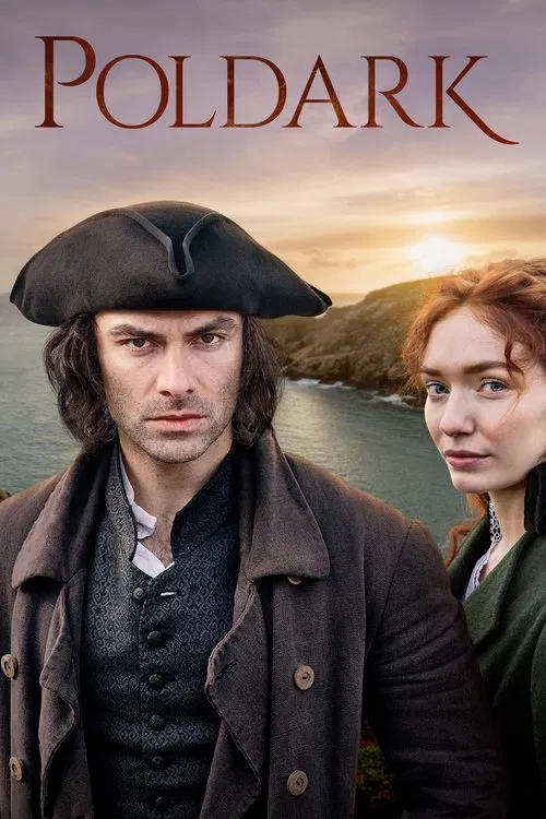 The poster features a dramatic portrait of a man in period attire against a sunset backdrop, with a woman beside him. The warm tones of the sky and earthy colors evoke a sense of historical intrigue and mystery.