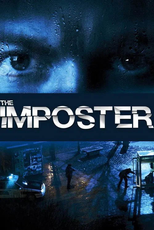 The poster features a haunting close-up of eyes, hinting at mystery and intrigue. Below, dark, rainy streets with figures walking in the rain add to the eerie atmosphere. The cool blue tones and foggy lighting create a suspenseful mood, suggesting a thriller or horror genre.
