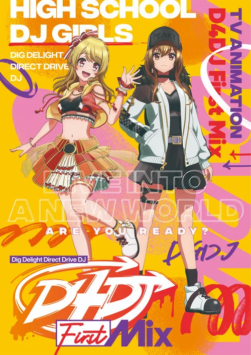 This vibrant TV show poster features two anime-style characters against a bright yellow background. The character on the left has blonde hair and wears a colorful outfit, while the character on the right sports a black hat and casual outfit. The poster uses bold colors and dynamic poses to create...