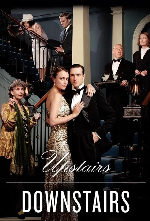 The poster features elegantly dressed couples in formal attire, exuding sophistication and romance. Warm golden tones and dark suits create a classic, timeless atmosphere that hints at a story of high society and hidden secrets.